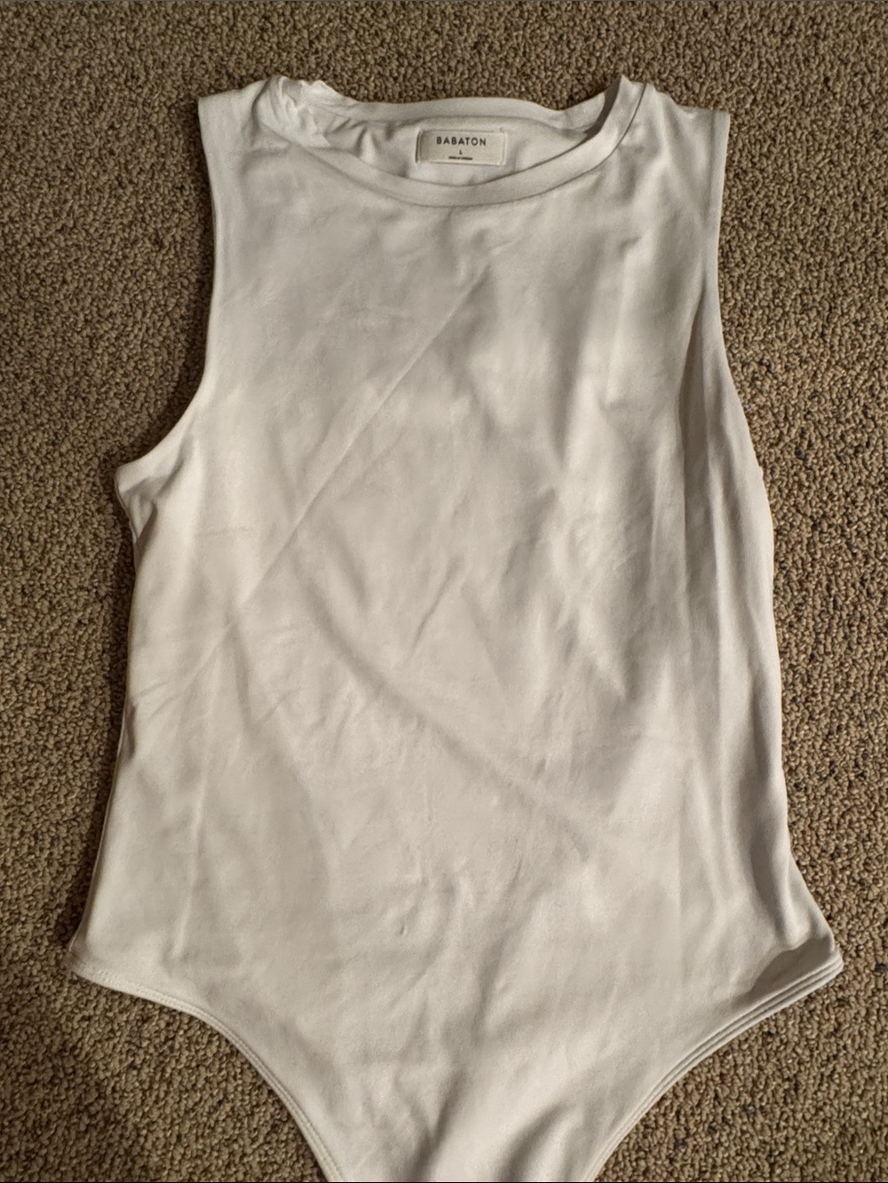 Babaton White Sleeveless Ribbed Bodysuit